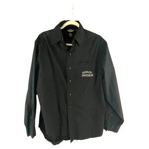 Harley-Davidson Men's Button-Up Shirt M Black Long Sleeves Logo Goth Neutral